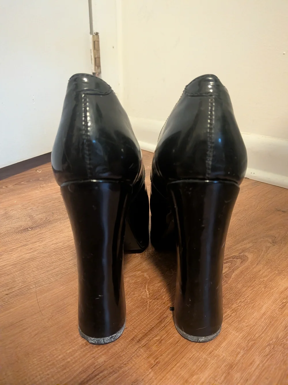 Underground Shoes Black Patent Platform Pumps Cutout Heel Made in England UK 5